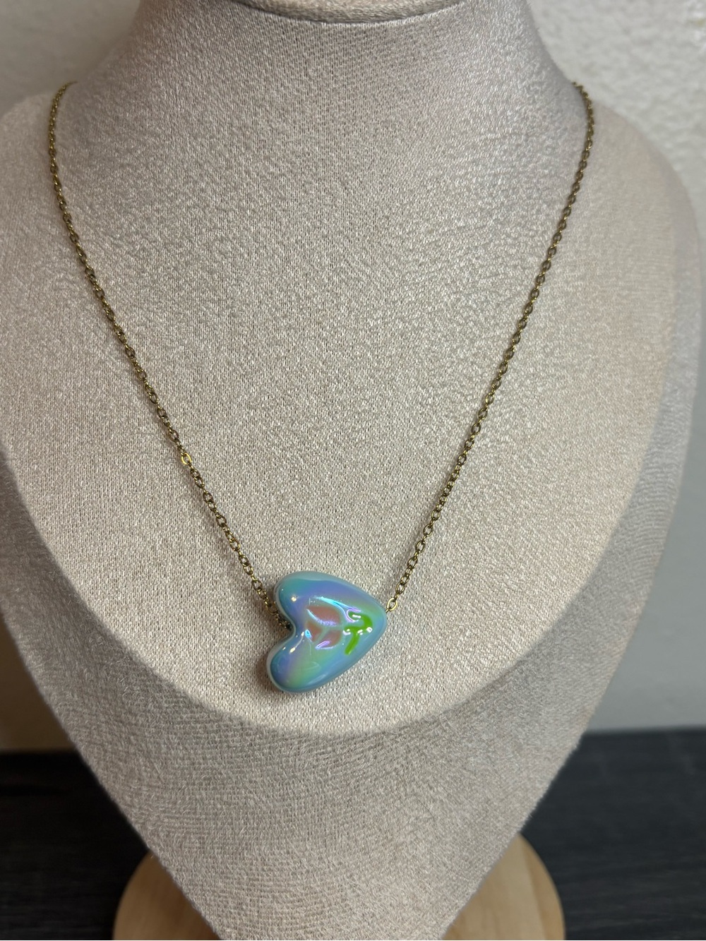 Handmade Gold/Blue Tulip Heart Necklace | Waterproof & Tarnish Resistant